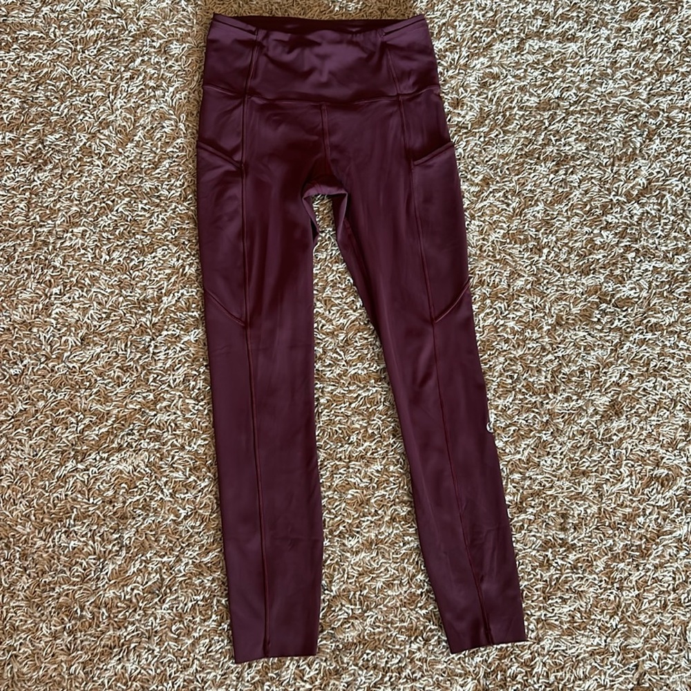 Lululemon Maroon Fast and Free Leggings w/ Pockets 7/8”